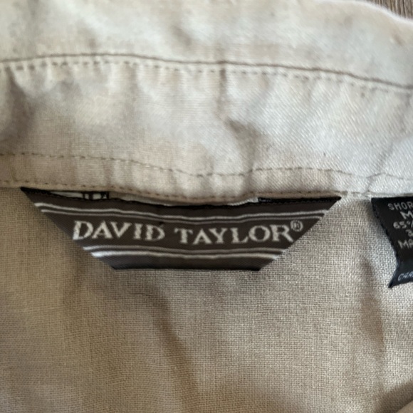 Vtg David Taylor Golf Polo Shirt Mens M Tan/Navy Stripe Banded Waist Pocket Dad - Picture 6 of 8